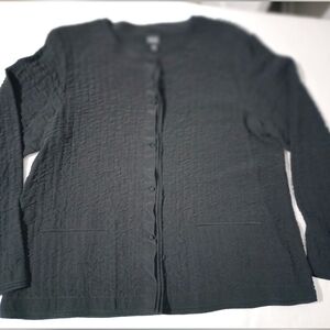 Eileen Fisher Black Textured Jacket 100% Silk Size Large